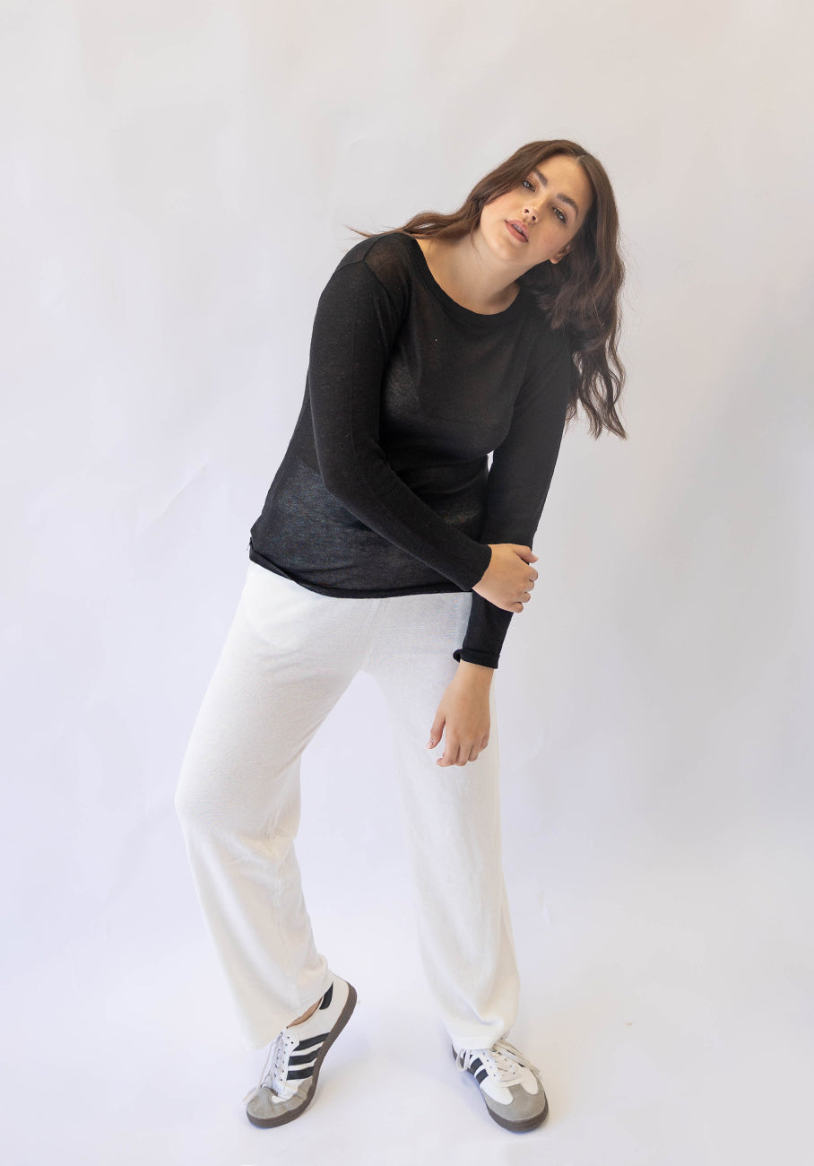 Miann &amp; Co Womens - Venus Sheer Knit Long Sleeve T-Shirt - Black