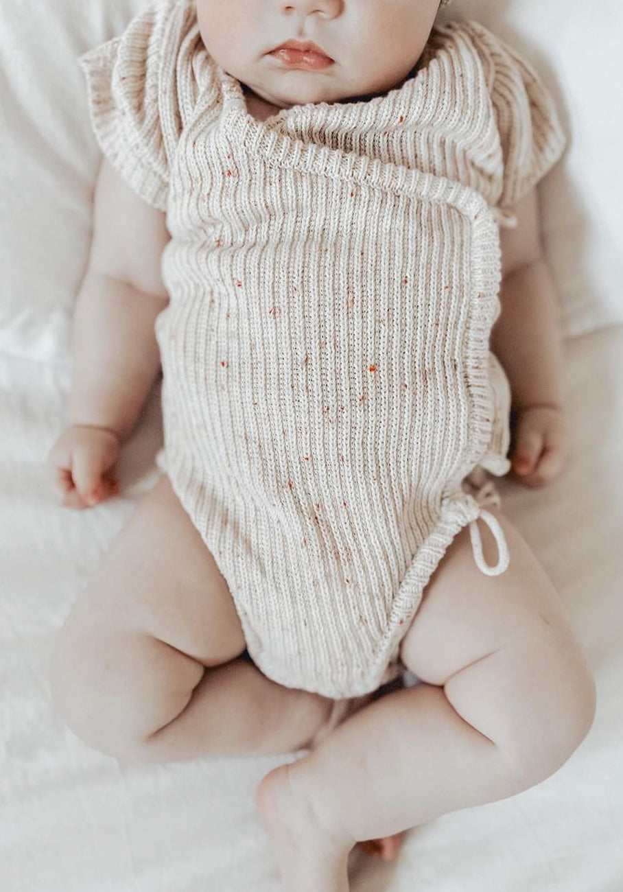 Miann &amp; Co Baby - Short Sleeve Knit Wrap Bodysuit - Biscotti Speckle