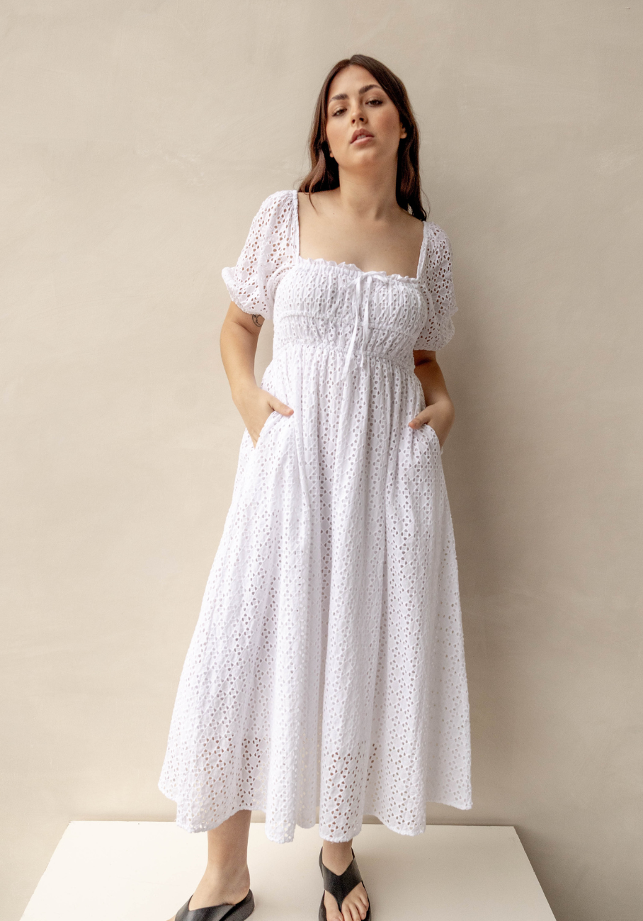 Miann & Co Womens - Ruby Puff Sleeve Milkmaid Dress - Shell Broderie