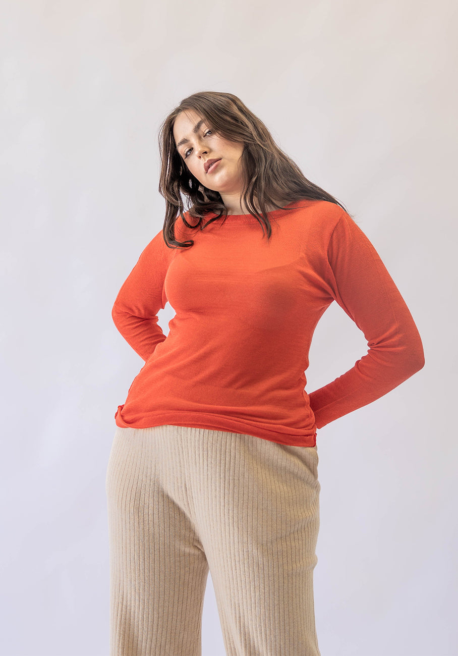 Miann &amp; Co Womens - Venus Sheer Knit Long Sleeve T-Shirt - Tomato