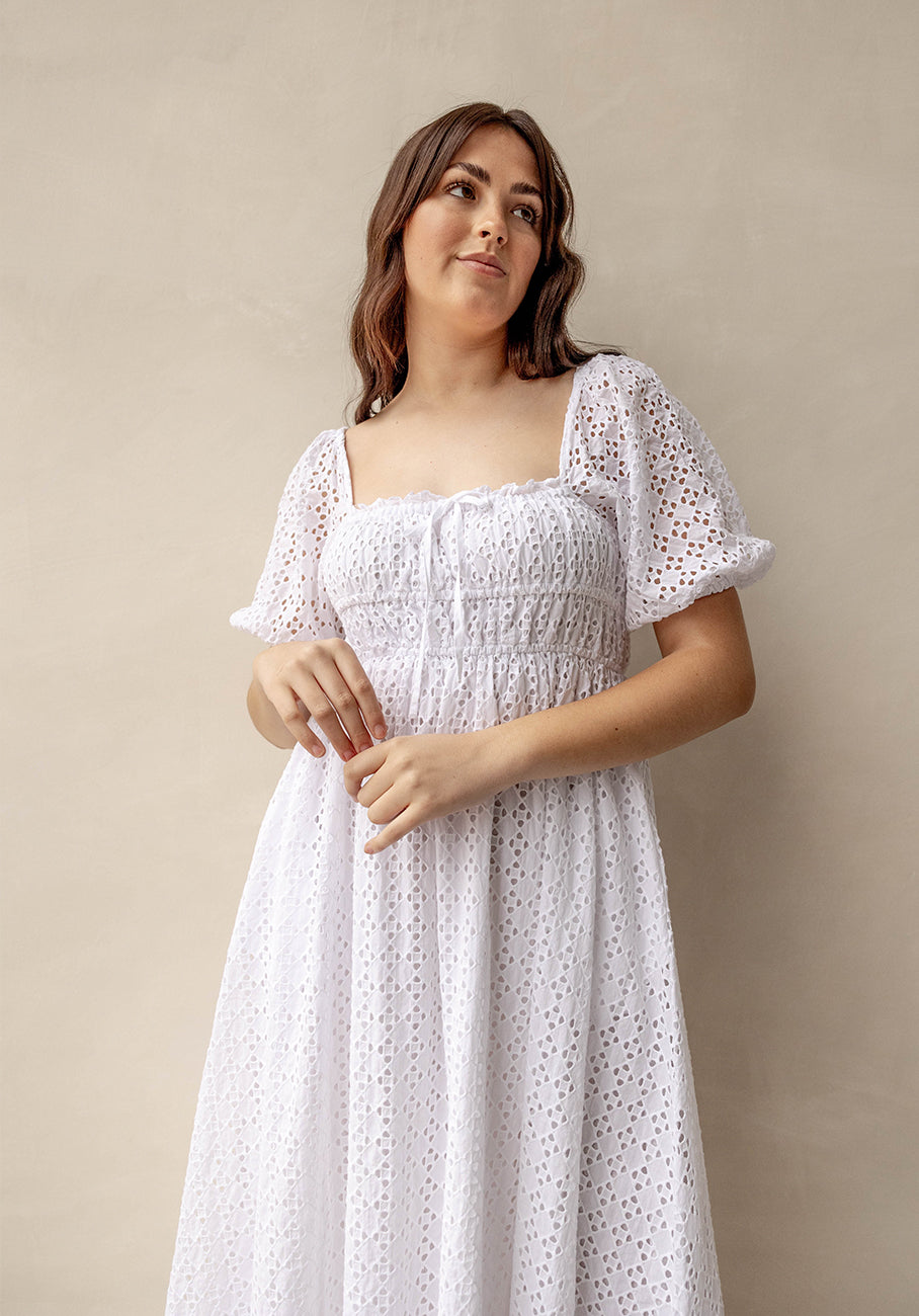 Miann &amp; Co Womens - Ruby Puff Sleeve Milkmaid Dress - Shell Broderie