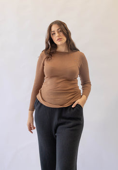 Miann & Co Womens - Venus Sheer Knit Long Sleeve T-Shirt - Café Au Lait