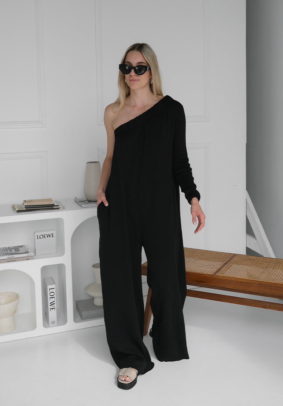 Miann & Co Womens - Simone One-Shoulder Knit Jumpsuit - Black