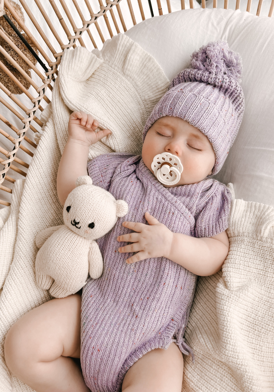 Miann &amp; Co Baby - Short Sleeve Knit Wrap Bodysuit - Lavender Speckle