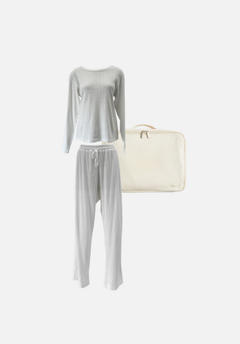 Gift Pack - Emma Round Neck Long Sleeve T-Shirt & Keira Wide Leg Pants - Frost Pointelle
