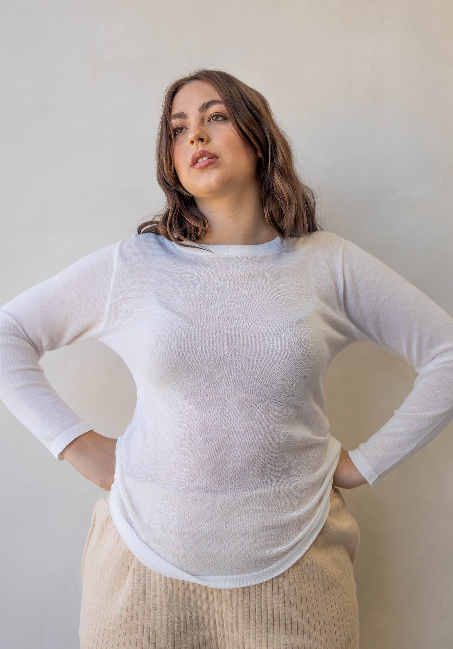 Miann &amp; Co Womens - Venus Sheer Knit Long Sleeve T-Shirt - Shell