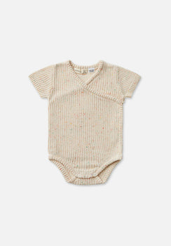 Miann & Co Baby - Short Sleeve Knit Wrap Bodysuit - Biscotti Speckle