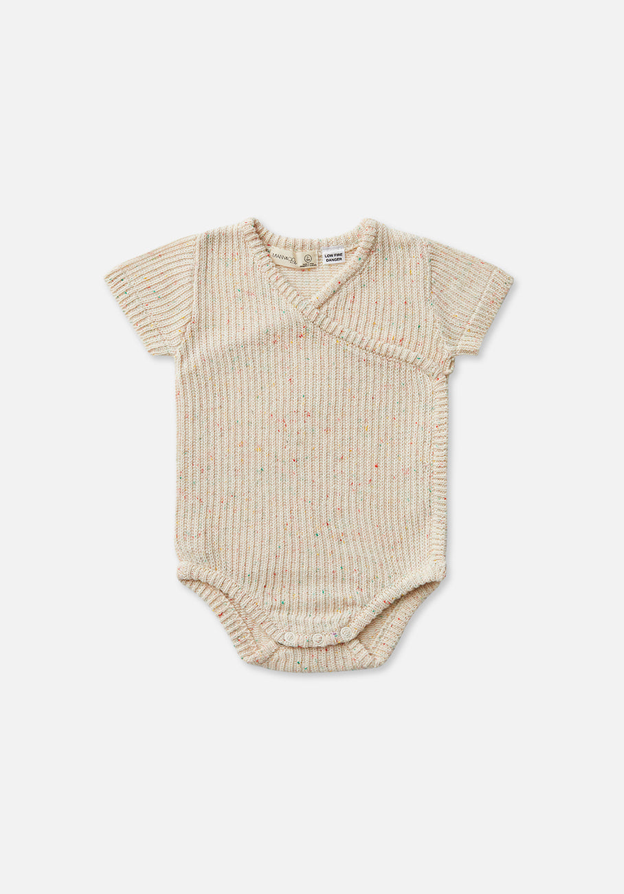Miann &amp; Co Baby - Short Sleeve Knit Wrap Bodysuit - Biscotti Speckle