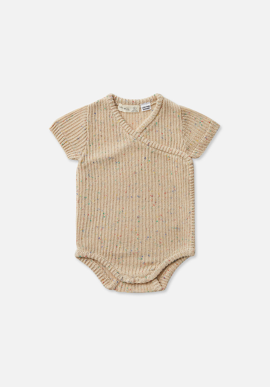 Miann & Co Baby - Short Sleeve Knit Wrap Bodysuit - Fawn Speckle