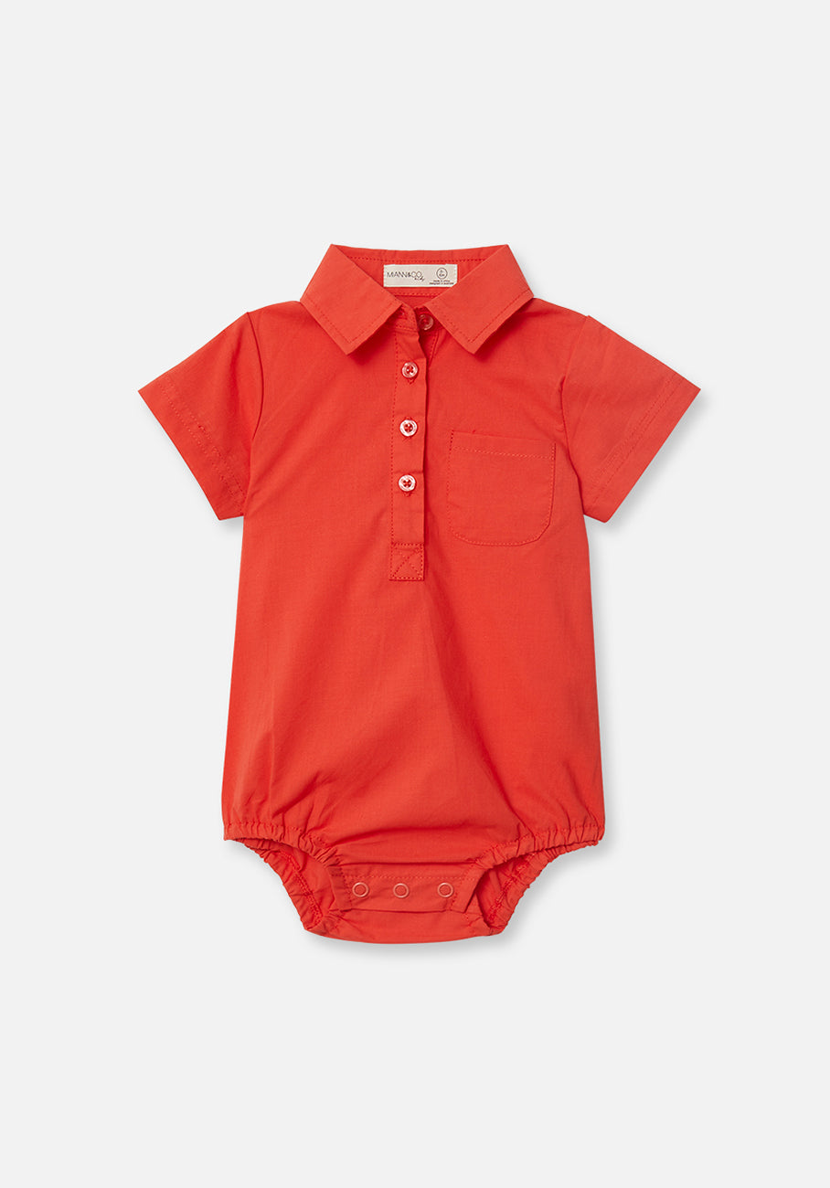 Miann &amp; Co Baby - Short Sleeve Collared Bodysuit - Tomato