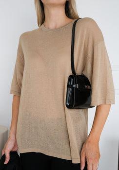 Miann & Co Womens - Lennon Boxy Sheer Knit T-Shirt - Stone