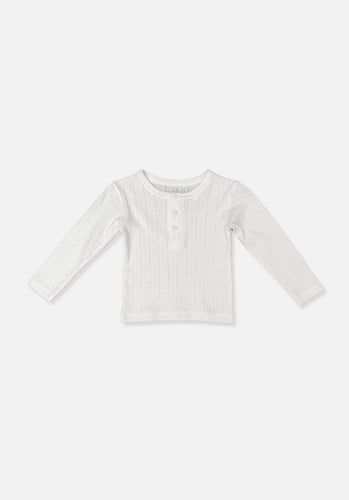 Miann & Co Baby - Long Sleeve Button Down T-Shirt - Frost Pointelle