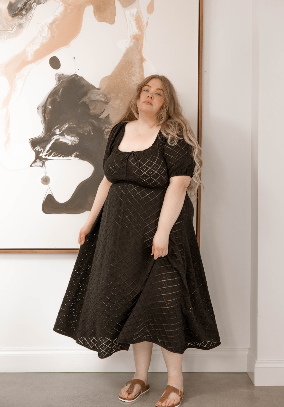 Miann &amp; Co Womens - Ruby Pointelle Knit Milkmaid Dress - Black