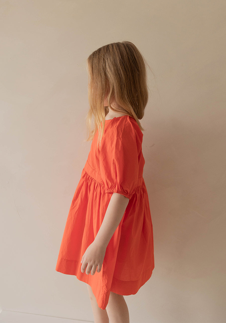 Miann &amp; Co Kids - Keyhole Puff Sleeve Dress - Tomato