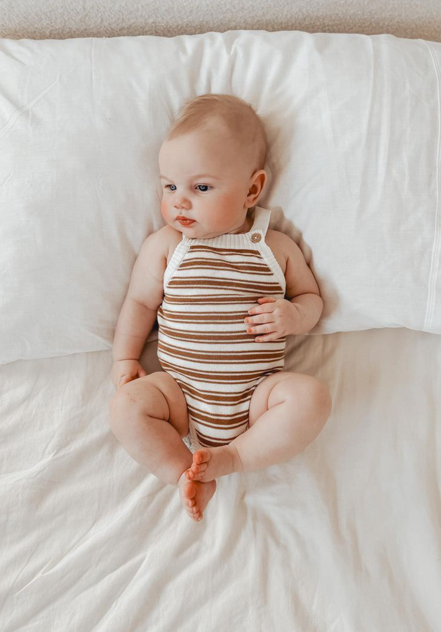 Miann &amp; Co Baby - Knit Strap Bodysuit - Caramel Stripe