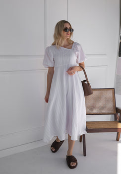 Miann & Co Womens - Millie Asymmetrical Puff Sleeve Dress - Candy Stripe