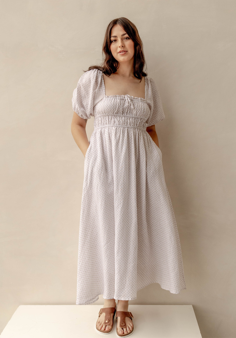 Miann Co Womens Ruby Puff Sleeve Milkmaid Dress Geo Print