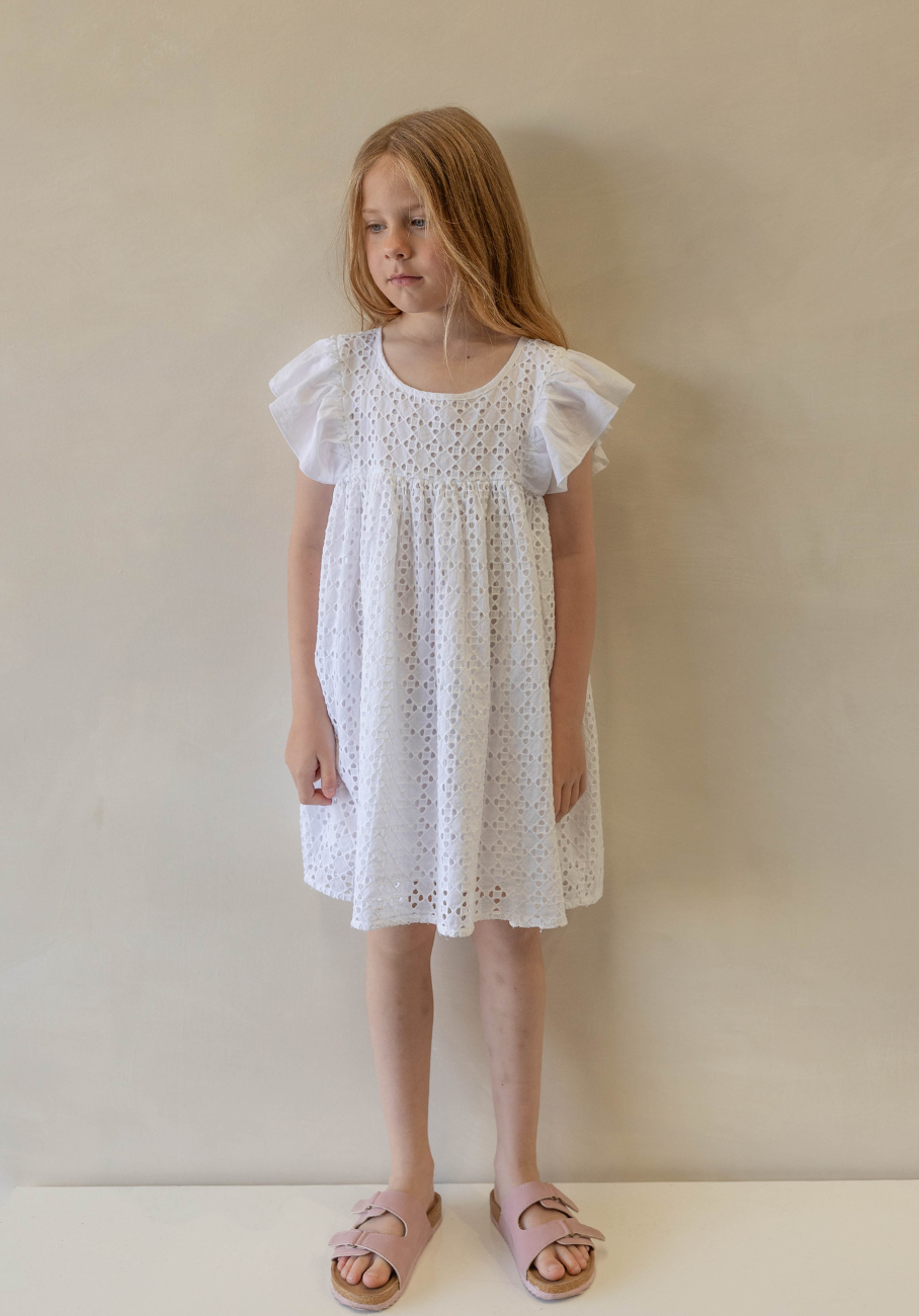 Miann &amp; Co Kids - Flutter Shoulder Dress - Shell Broderie