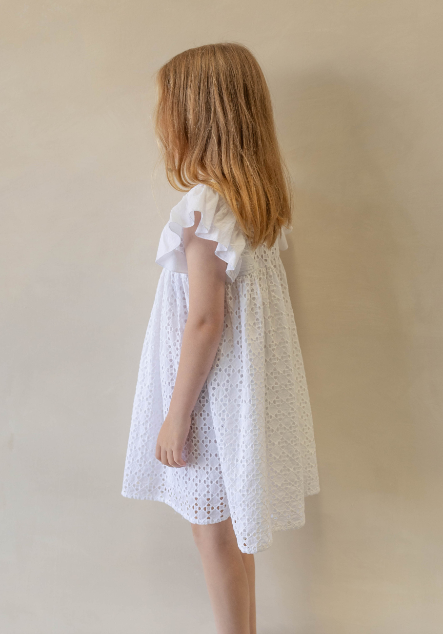 Miann &amp; Co Kids - Flutter Shoulder Dress - Shell Broderie