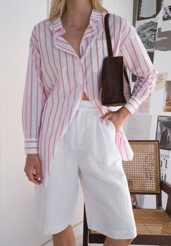 Miann & Co Womens - Bowie Long Sleeve Shirt - Tomato Stripe