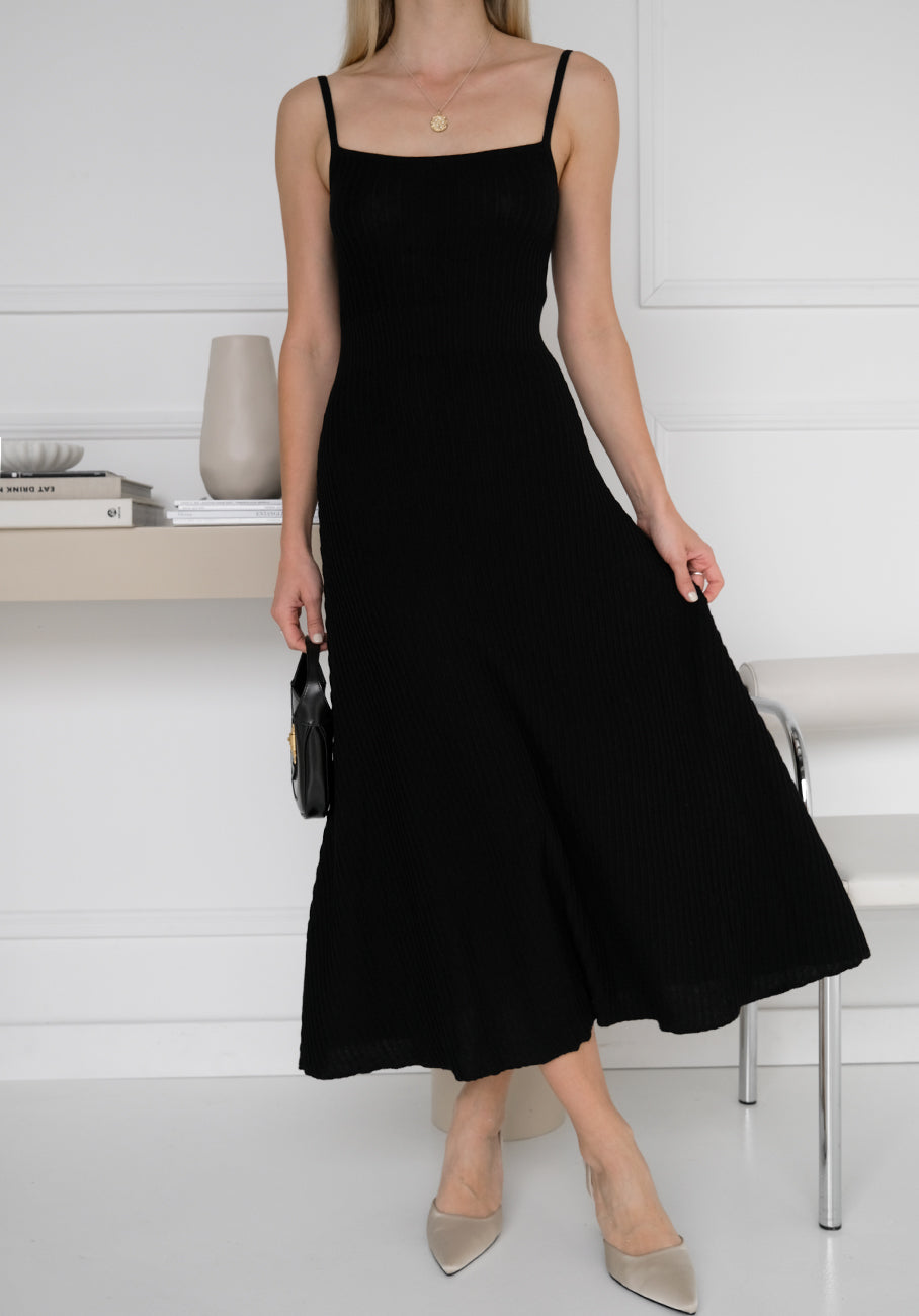 Miann &amp; Co Womens - May Shoe String Rib Knit Dress - Black