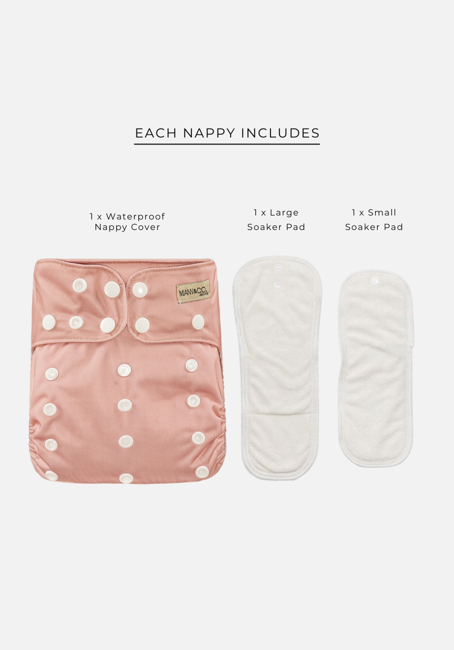 Eco-friendly and Adjustable Modern Cloth Nappy in Blush - Miann &amp; Co - Includes a bamboo insert for comfort and sustainability.