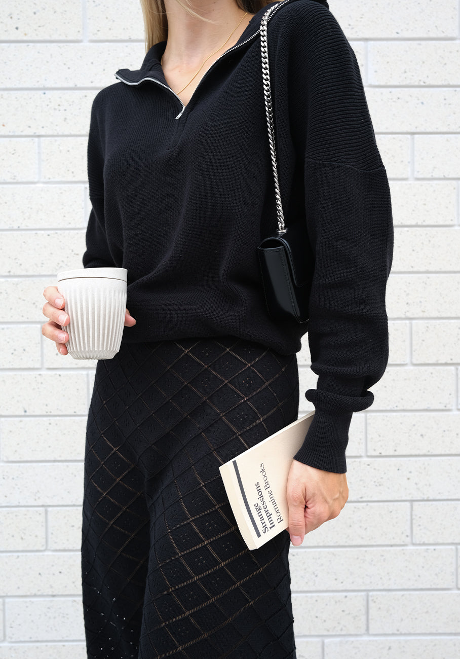 Miann &amp; Co Womens - Maisie Quarter Zip Knitted Jumper - Black