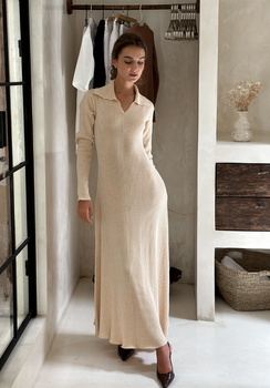 Miann & Co Womens - Caitlin Long Sleeve Polo Maxi Dress - Truffle