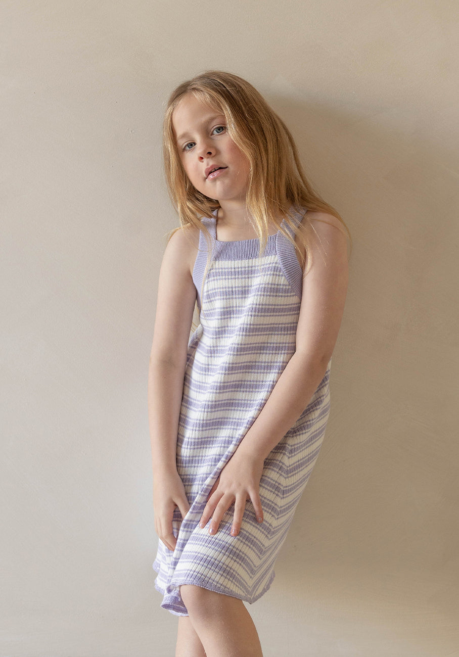 Miann &amp; Co Kids - Knit Strap Dress - Lavender Stripe