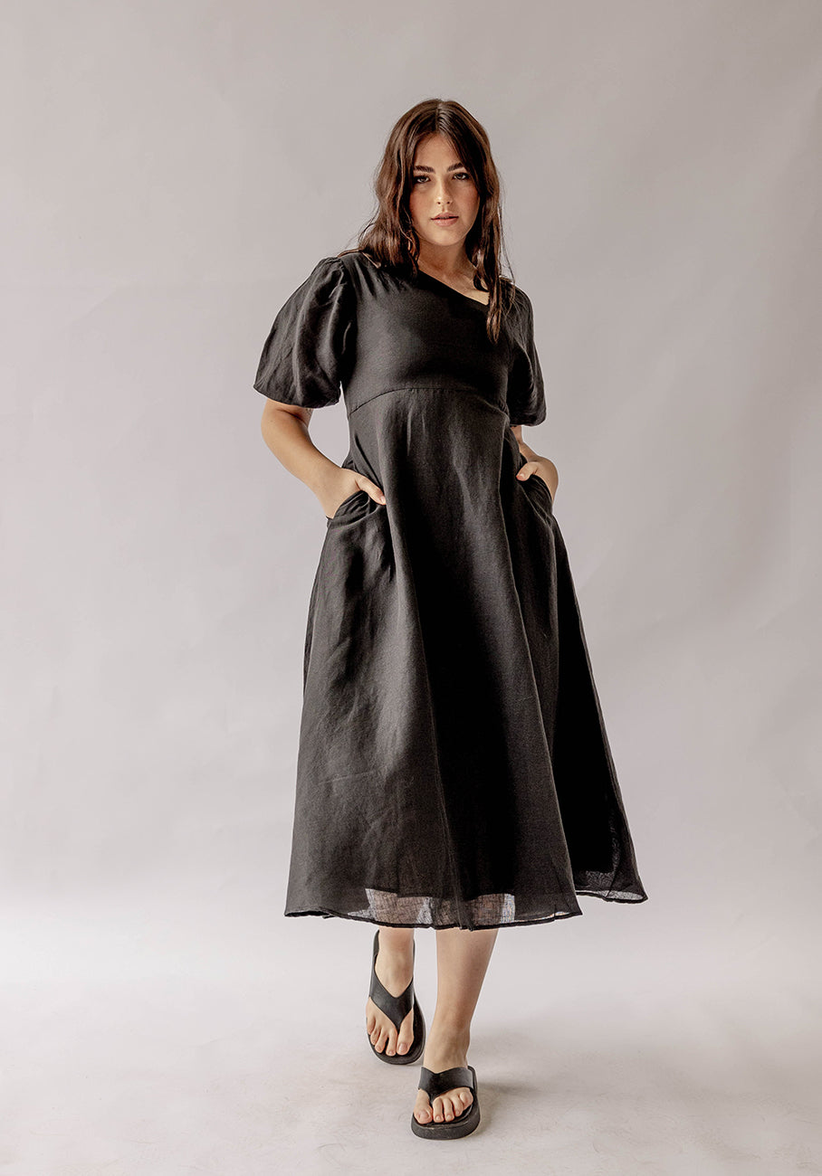 Miann &amp; Co Womens - Millie Asymmetrical Puff Sleeve Dress - Black