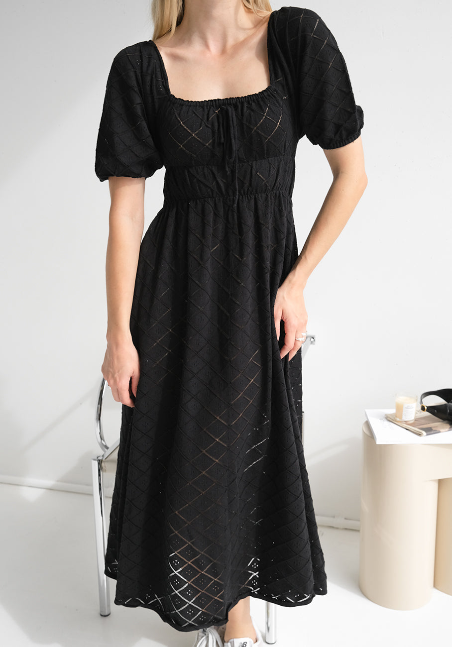 Miann &amp; Co Womens - Ruby Pointelle Knit Milkmaid Dress - Black