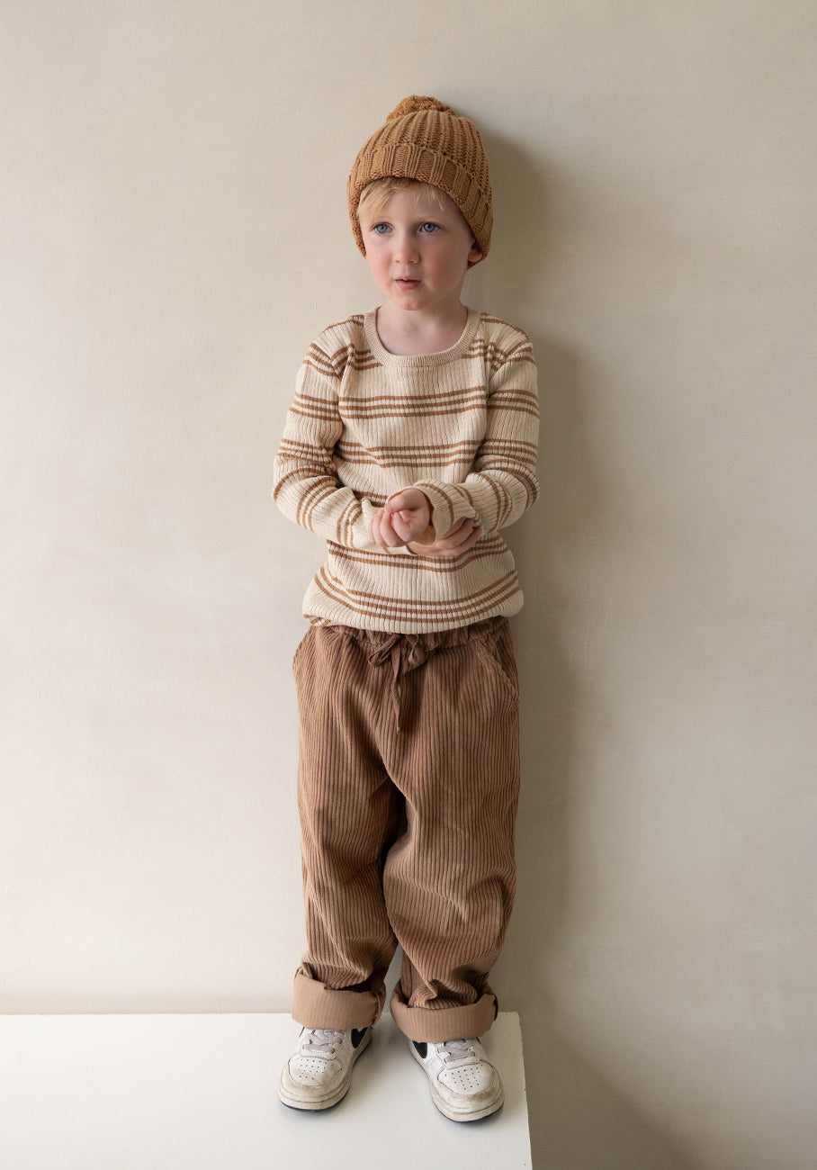 Miann &amp; Co Kids - Texture Rib Long Sleeve Tee - Caramel Stripe