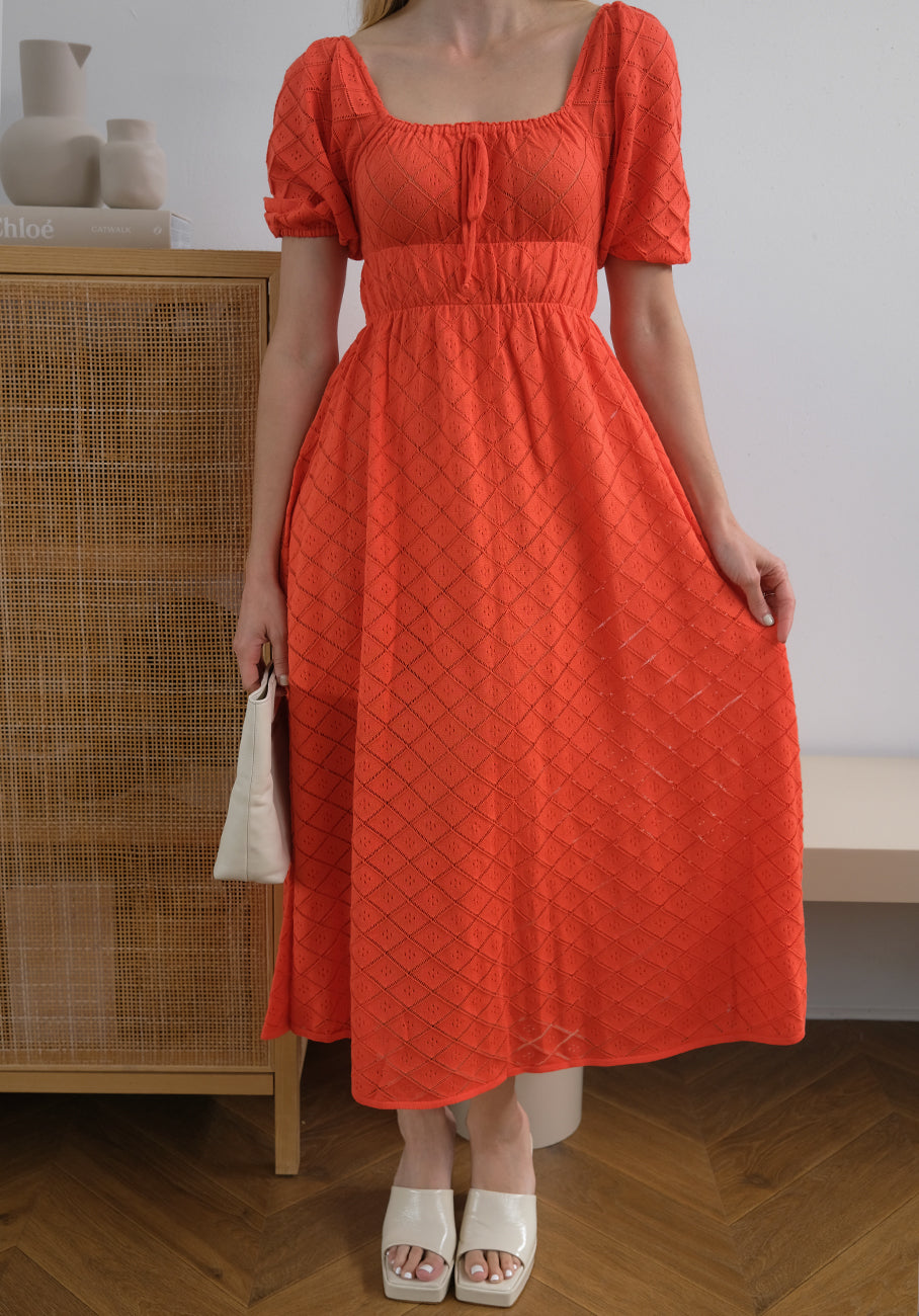 Miann &amp; Co Womens - Ruby Pointelle Knit Milkmaid Dress - Tomato