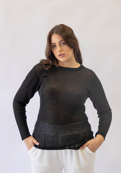 Miann & Co Womens - Venus Sheer Knit Long Sleeve T-Shirt - Black