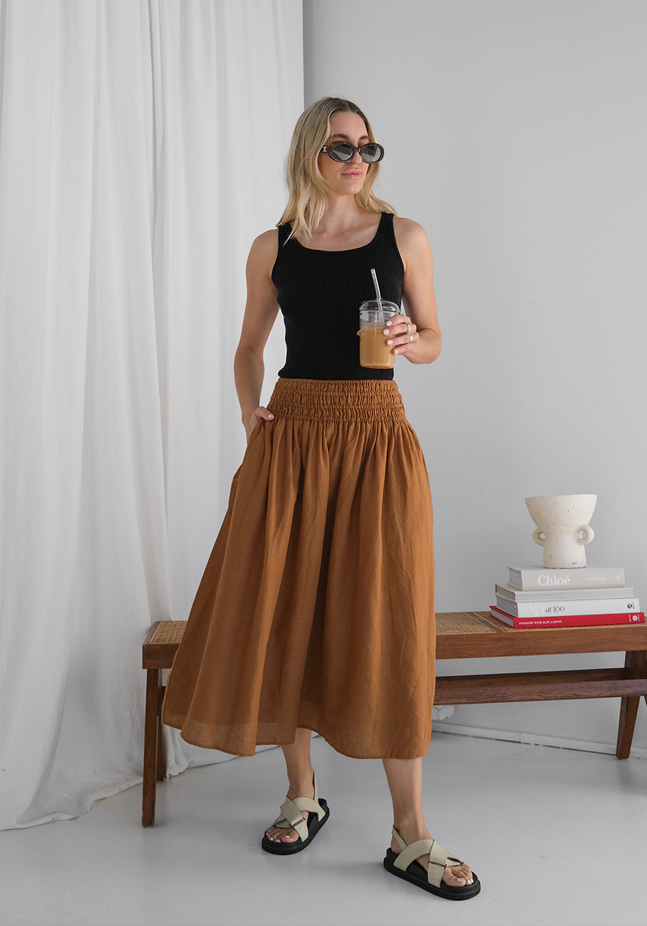 Miann &amp; Co Womens - Megan Shirred Waist Skirt - Coconut