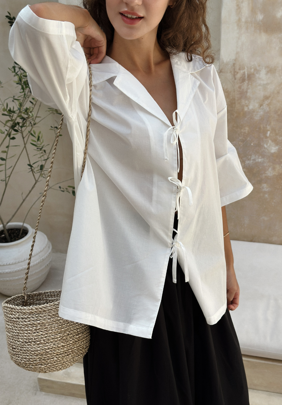 Miann &amp; Co Womens - Zola Short Sleeve Tie Shirt - Shell