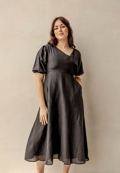 Miann & Co Womens - Millie Asymmetrical Puff Sleeve Dress - Black