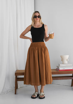 Miann & Co Womens - Megan Shirred Waist Skirt - Coconut