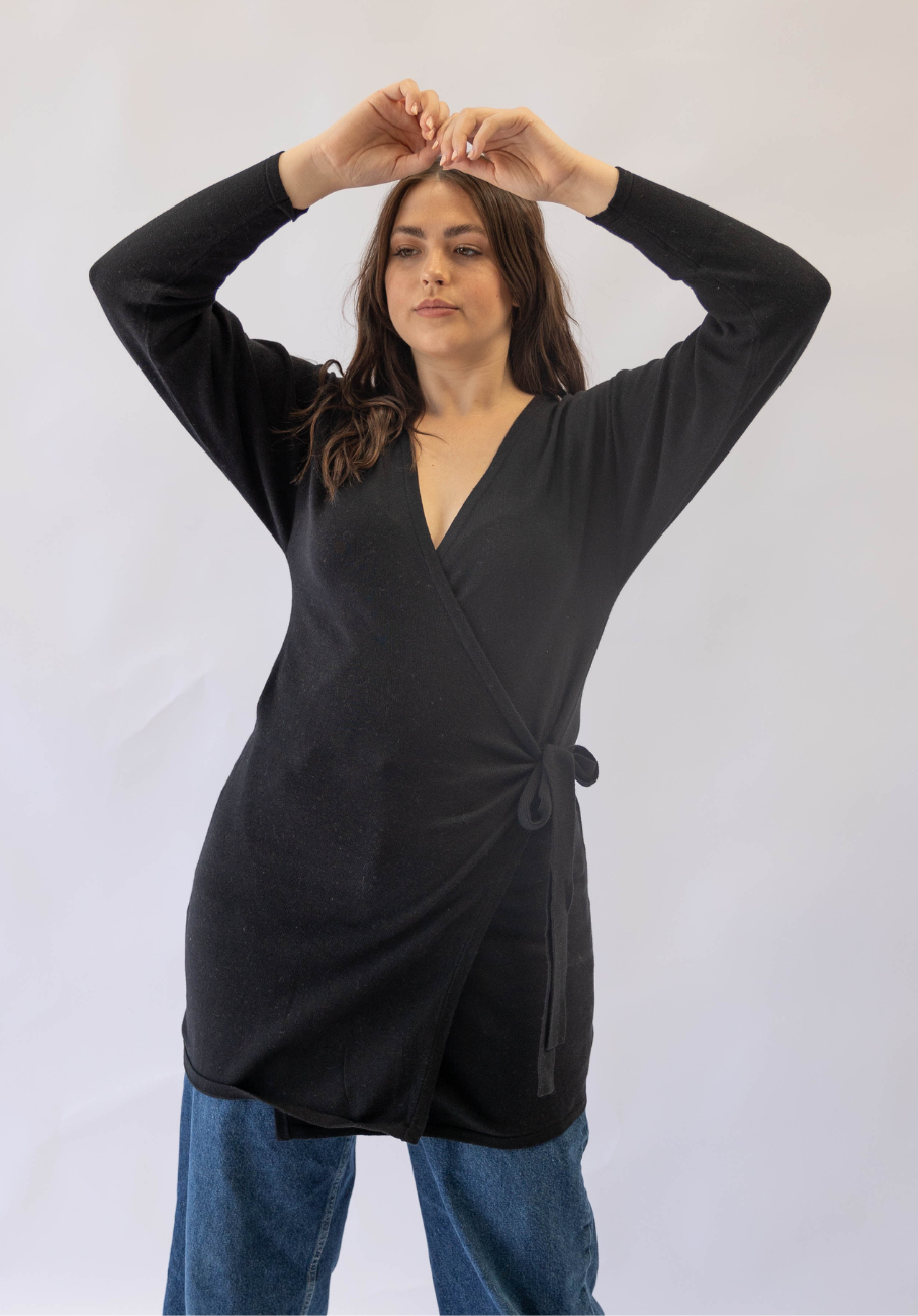 Miann &amp; Co Womens - Monroe Knit Wrap Long Sleeve Top - Black