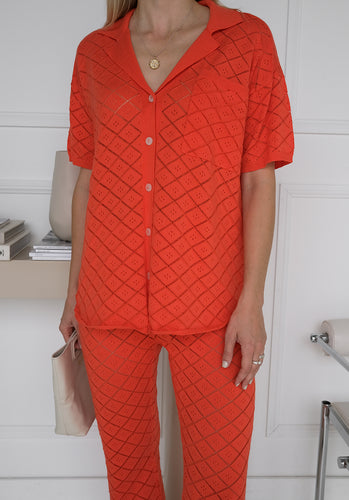 Miann & Co Womens - Rue Knit Pointelle Shirt - Tomato