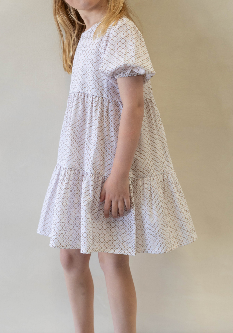 Miann &amp; Co Kids - Puff Sleeve Tiered Dress - Geo Print