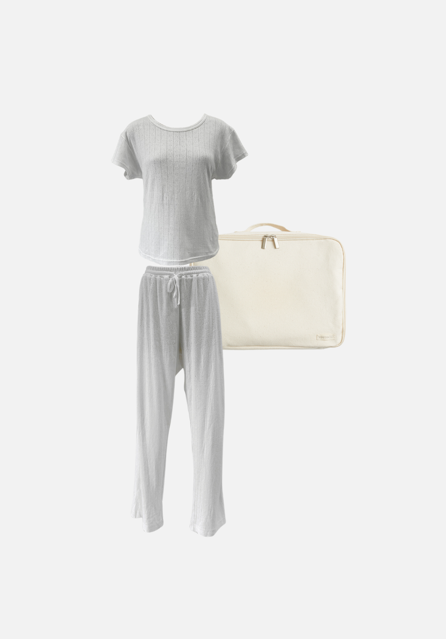 Gift Pack - Sky Cap Sleeve Fitted T-Shirt &amp; Keira Wide Leg Pants - Frost Pointelle