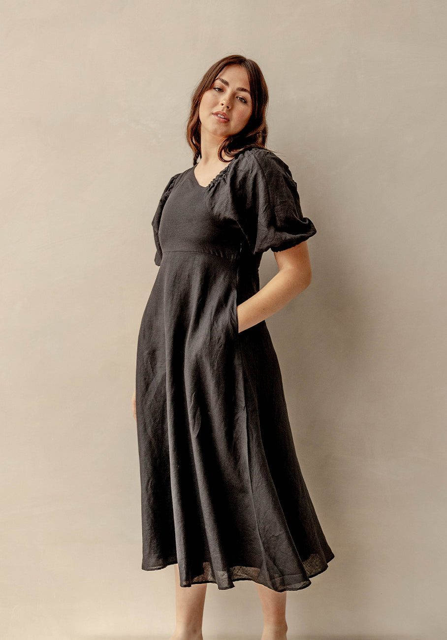 Miann &amp; Co Womens - Millie Asymmetrical Puff Sleeve Dress - Black