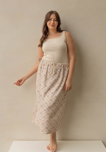 Miann & Co Womens - Lani Terry Towelling Midi Skirt - Terracotta Geo
