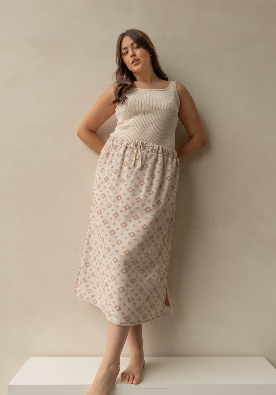 Miann &amp; Co Womens - Lani Terry Towelling Midi Skirt - Terracotta Geo
