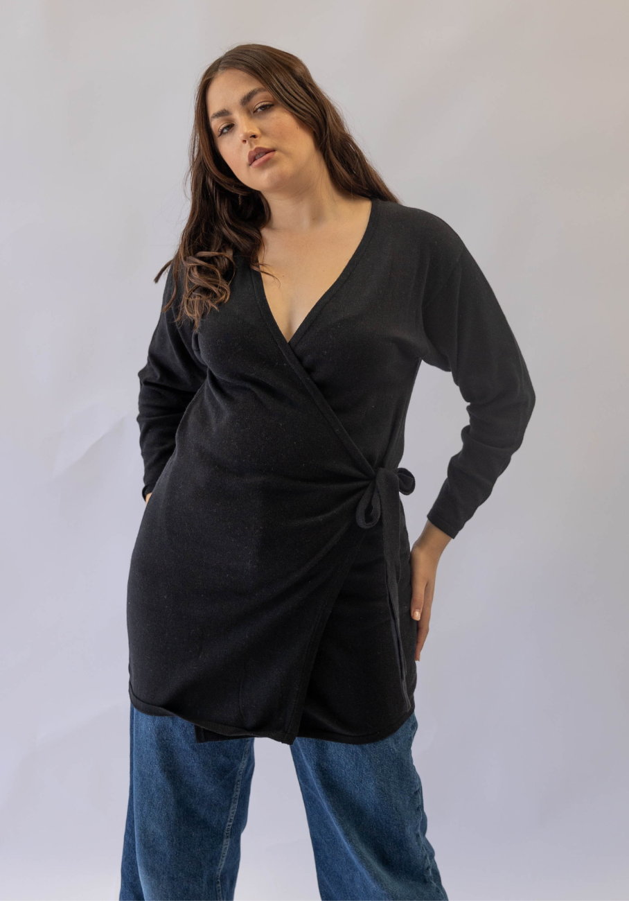 Miann &amp; Co Womens - Monroe Knit Wrap Long Sleeve Top - Black