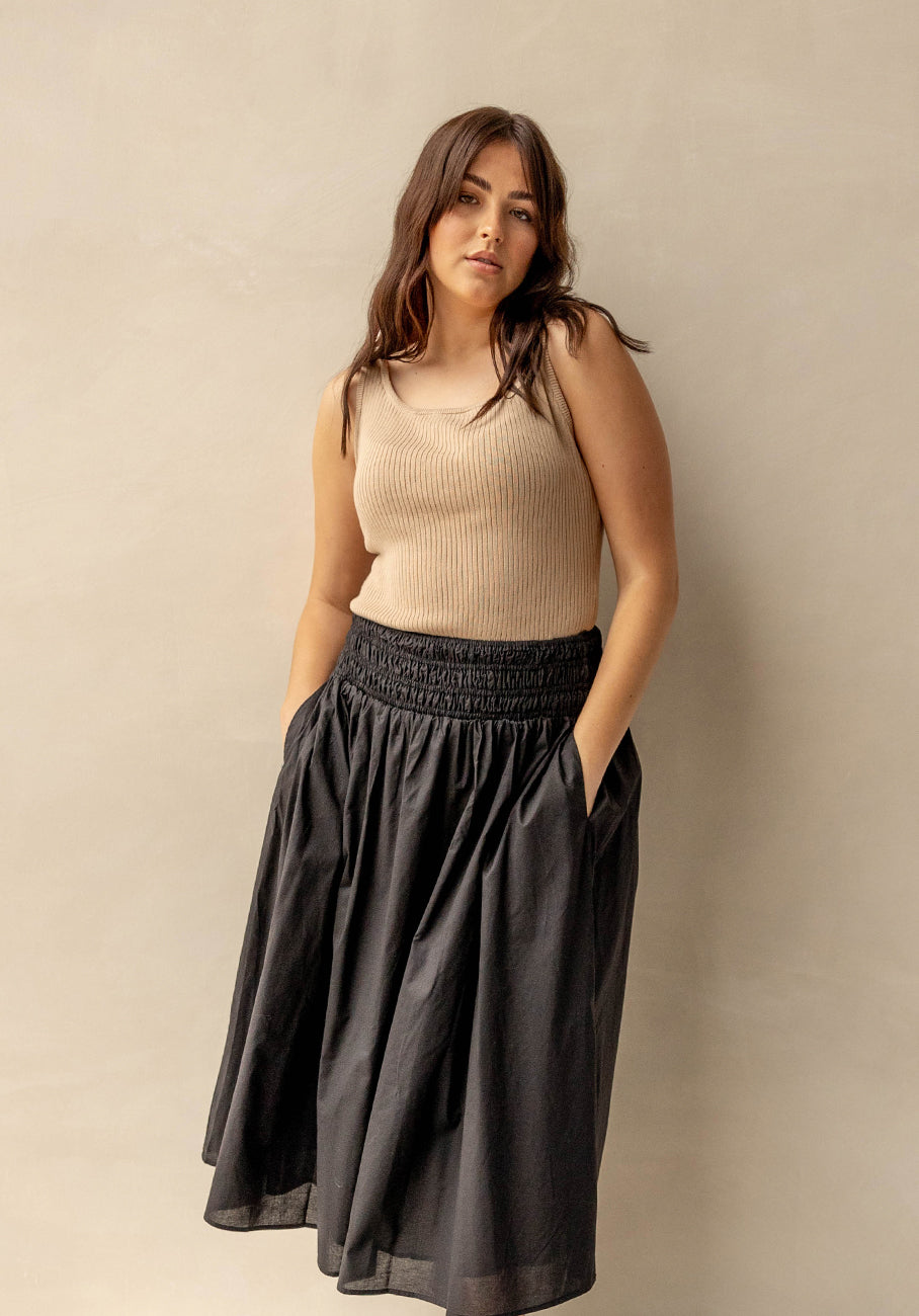 Miann &amp; Co Womens - Megan Shirred Waist Skirt - Black
