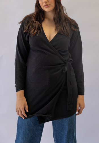 Miann & Co Womens - Monroe Knit Wrap Long Sleeve Top - Black