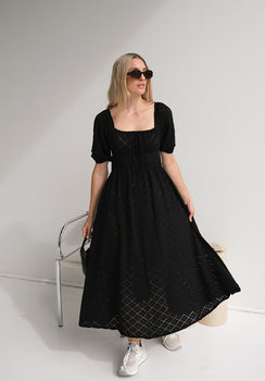 Miann & Co Womens - Ruby Pointelle Knit Milkmaid Dress - Black