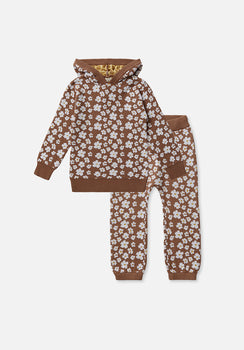 Cozy Baby Winter Set with Knitted Hoodie and Track Pants in Flora Pattern